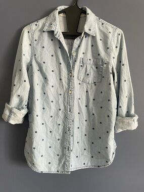 Light Blue Polka Dot Button-Up Shirt